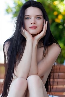 Ariana Mun in Hananaku by Rylsky outdoor sunny brunette black hair blue eyes trimmed pussy