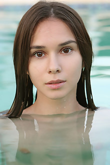 Leona Mia in Diving Board by Rylsky outdoor sunny poolside brunette brown eyes trimmed pussy custom