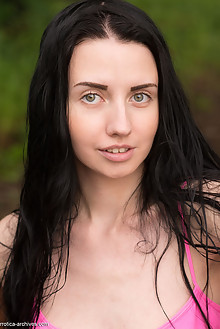 Veronica Snezna by Stan Macias outdoor brunette black hair blue eyes shaved