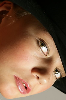 Karen K in Fashion Model In Hat by Thierry Murrell indoor blonde green eyes