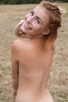 Shannan in Grassy Plains by Tora Ness outdoor redhead green eyes small tits shaved pussy ass