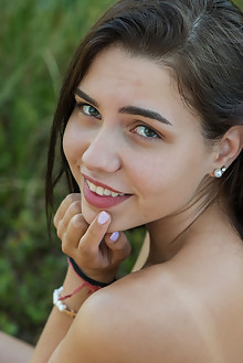 Zhenya Mille in Nude Outdoors by Tora Ness outdoor sunny brunette green eyes small tits shaved tanned